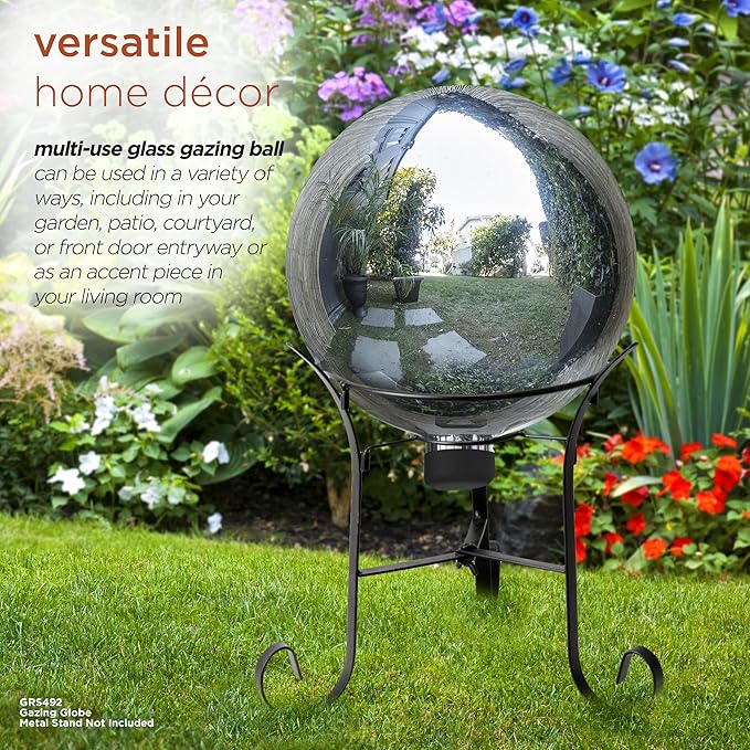 Alpine Corporation 10" Diameter Indoor/Outdoor Glass Gazing Globe Yard Decoration, Silver