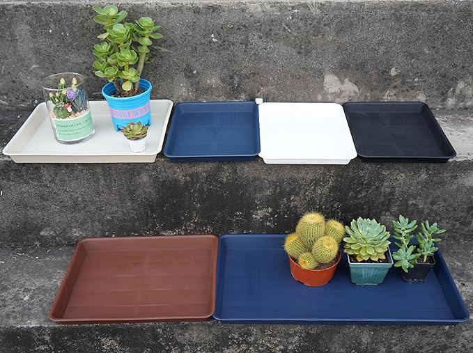 4 Pack Plant Saucer Tray Rectangular, Plant Growing Nursery Trays, Heavy Sturdy Seed Starting Trays, Plant Starter Trays for Indoors No Holes, Seed Starter Growing Tray (17.5"x10.6", Blue)