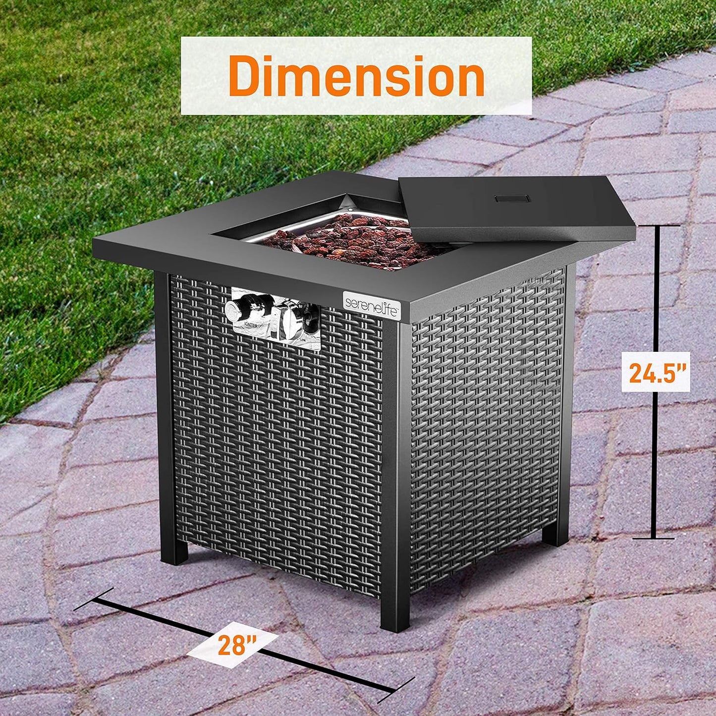 SereneLife Outdoor Propane Fire Pit Table-CSA Approved Safe 40,000 BTU Pulse Ignition Propane Gas Fire Table-28 inches-Steel Tabletop,Steel Panel