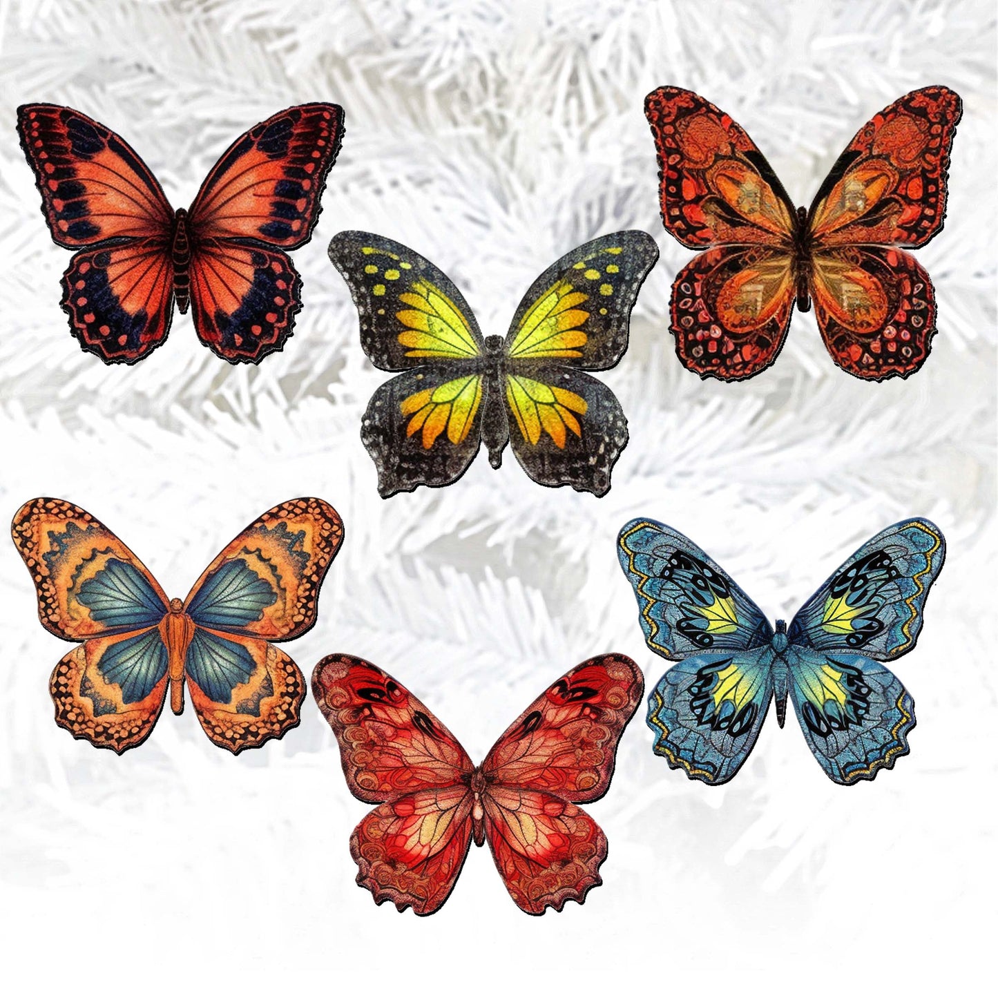 Summer Butterfly Clip-On Eco Wood Decorative Ornaments Set of 6 by G. Debrekht - Christmas Decor - 8090012-1C-S6