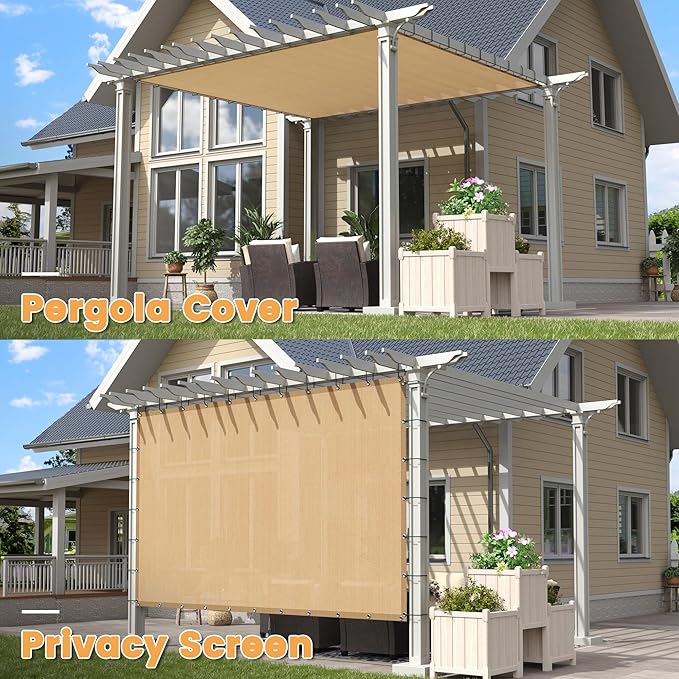 VICLLAX Shade Fabric Sun Shade Cloth with Every 2 FT Grommets for Patio Garden Pergola Cover Canopy 8x18 FT, Wheat