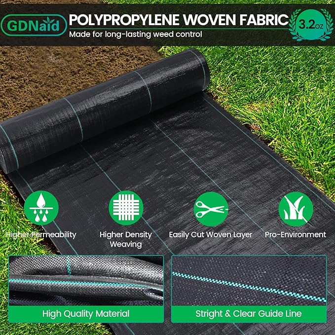 3ftx100ft Weed Barrier Landscape Fabric Heavy Duty, 3.2oz Weed Barrier Fabric, Easy Setup Woven Garden Landscaping Fabric