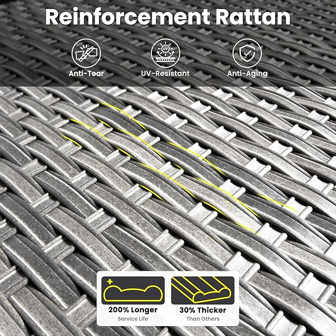 ovios 7 Pieces Patio Furniture Set, Outdoor Wicker Sofas with 4 Chairs, Ottomans and Comfy Cushions, All Weather High Back Couch Set for Deck Porch, Grey Rattan, Denim Blue