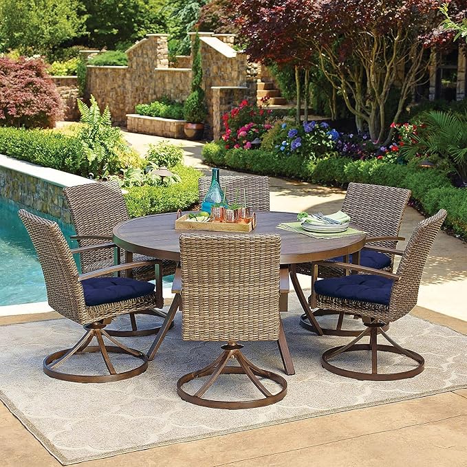 RACE LEAF Outdoor Seat Cushions Set of 2, 19" x 19" Square Patio Cushions, Plump Filling Tufted Water-Resistant Olefin Chair Seat Cushion with Ties for Non-Slip Support, Navy