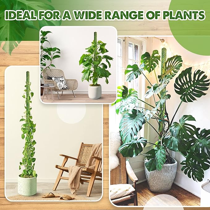DUSPRO 10Pcs 22'' Green Stackable Mesh Moss Pole for Plants Climbing Vine Supporting Monstera Trellis, for Indoor Plants Extendable Plant Pole Moss Sticks, for Potted Plant Stakes