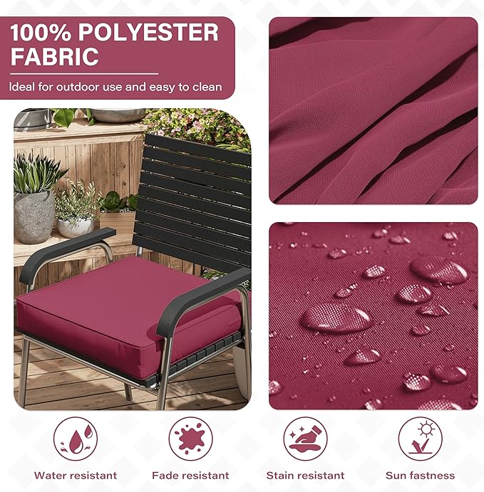 Patio Chair Cushions 19 X 19 X 4 Inch Waterproof Outdoor Seat Cushions for Patio Furniture, Outdoor Sofa Couch Pads with Ties & Handle, Set of 2, Fuchsiared