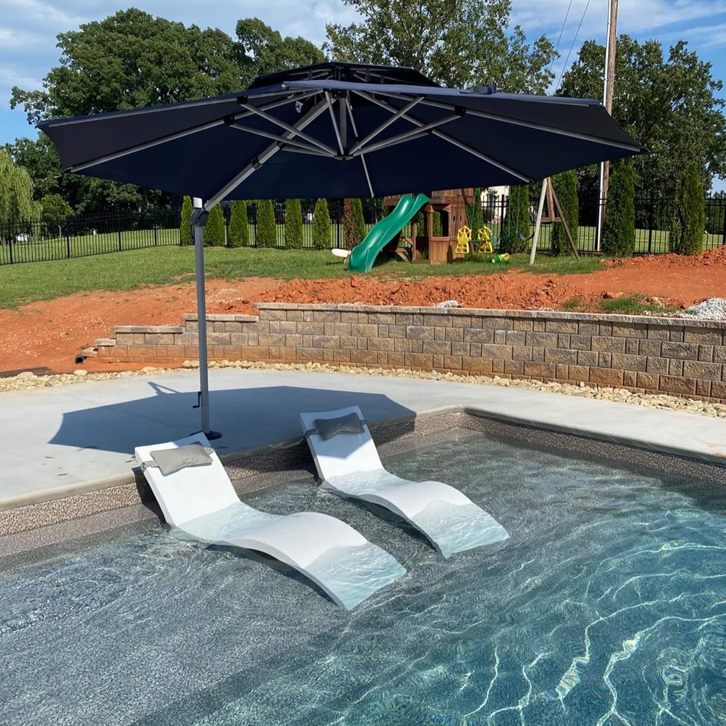 PURPLE LEAF 12 Feet Double Top Round Deluxe Patio Umbrella Offset Hanging Umbrella Outdoor Market Umbrella Garden Umbrella, Navy Blue