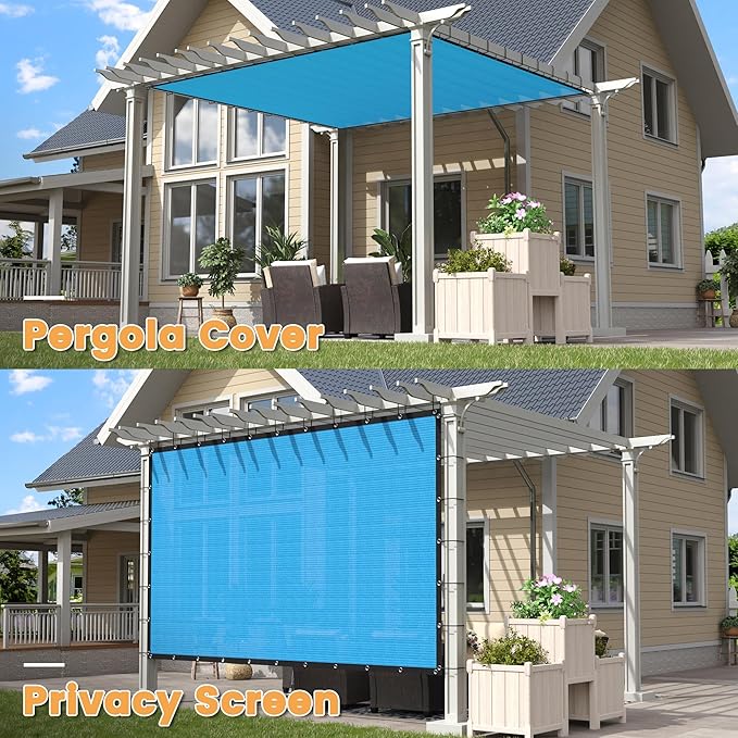 VICLLAX Shade Fabric Sun Shade Cloth with Every 2 FT Grommets for Patio Garden Pergola Cover Canopy 3x7 FT, Mixed Turquoise