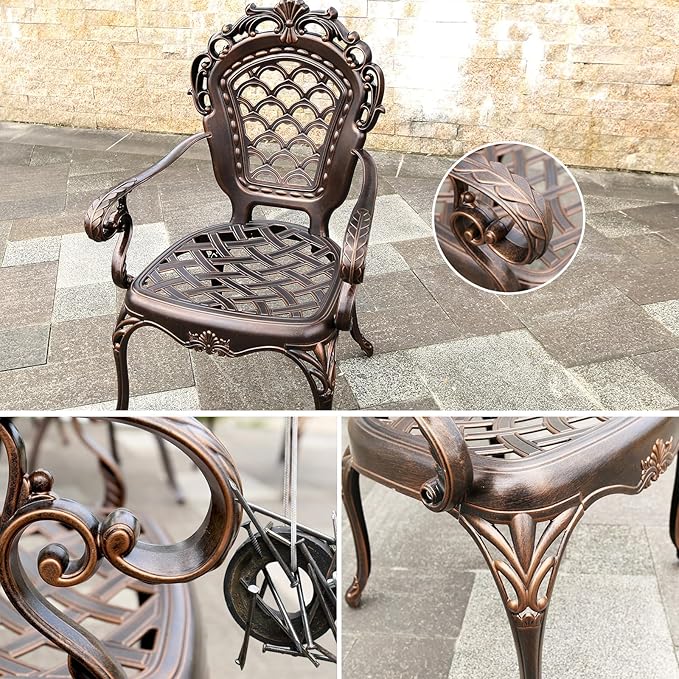 Outdoor Dining Chair Cast Aluminum Patio Chairs Set of 2 All-Weather Patio Dining Chair with Adjustable Feet for Backyard Garden (Concierge Chair)