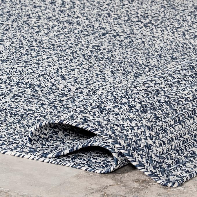 nuLOOM 10' x 14' Solid Hand Braided Indoor/Outdoor Area Rug, Pet-Friendly, High Traffic, Weather Resistant, for Patio, Balcony, Bedroom, Living, Dining Room, Wynn Navy