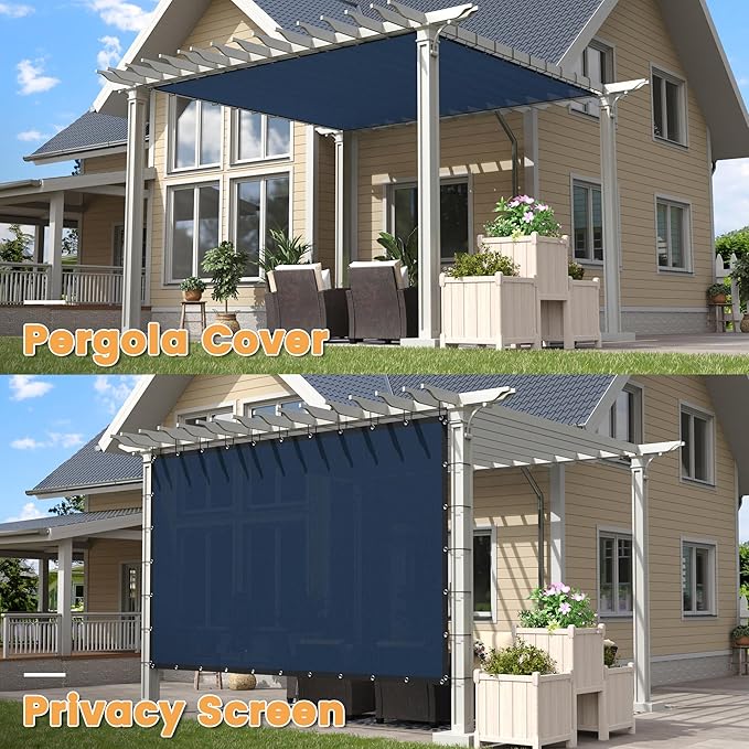 VICLLAX Shade Fabric Sun Shade Cloth with Every 2 FT Grommets for Patio Garden Pergola Cover Canopy 10x17 FT, Dark Blue