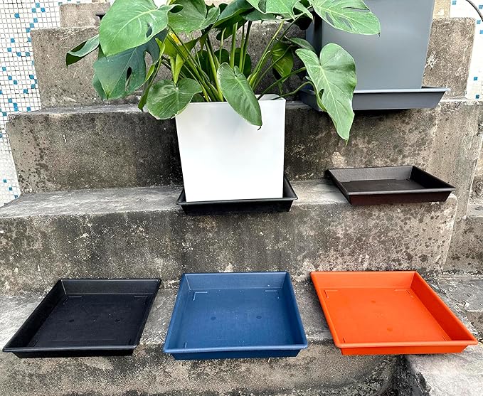 Square Plant Saucer 18 Inch 2 Pack, Large Plant Trays for Pots Heavy Duty Gray Plastic Plant Saucers for Indoors Outdoors, Flower Pot Plant Drip Trays No Holes Plant Lover Gardening Gifts