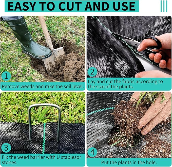 4ftx100ft Heavy Duty Weed Barrier Landscape Fabric – Durable Woven Driveway Garden Cloth for Weed Control, Ground Cover, Landscaping – Long-Lasting Geotextile Fabric – 3.2oz