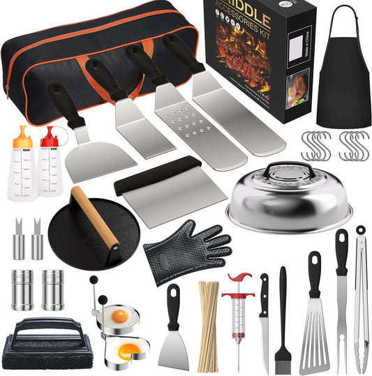 134 Pcs Griddle Accessories Kit for Blackstone - Perfect Flat Top Grill Accessories for Outdoor, Professional Round Melting Dome with Cast Iron Smash Burger Press for Barbecue.