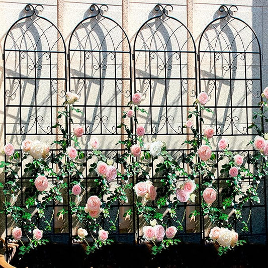 Metal Garden Trellis Rustproof Trellis for Climbing Plants Outdoor Flower Support (Black-4 Pack, 71"x19.7")