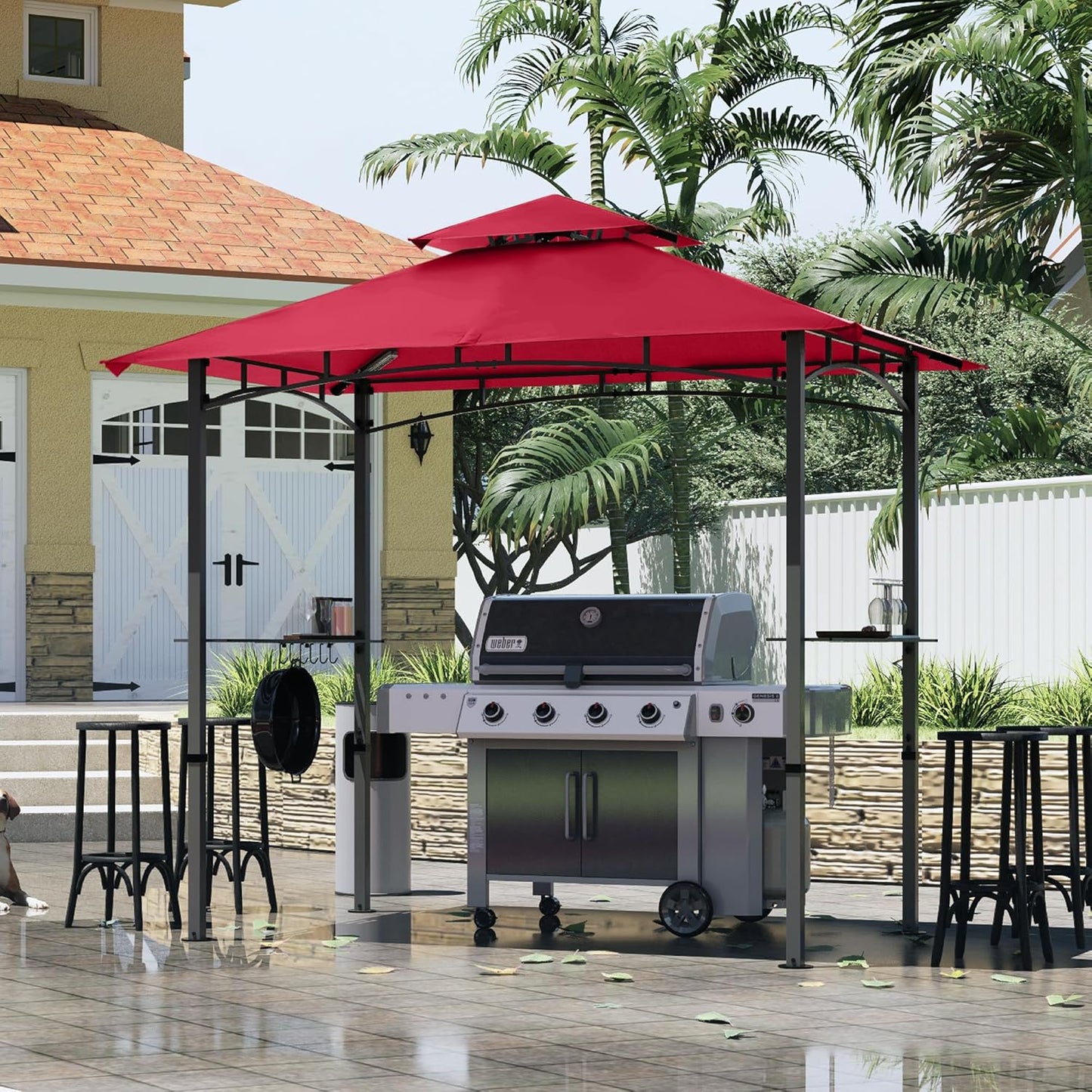 MASTERCANOPY 8 x 5 Grill Gazebo Outdoor BBQ Gazebo Canopy with 2 LED Lights (Burgundy)