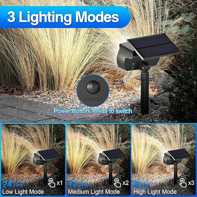 108 LED Solar Spot Lights Outdoor, Solar Lights Outdoor IP65 Waterproof, 3 Modes Solar Landscape Spotlights, Large Panel Solar Powered Lights for Garden Yard Pathway(Cool White/2 Pack)