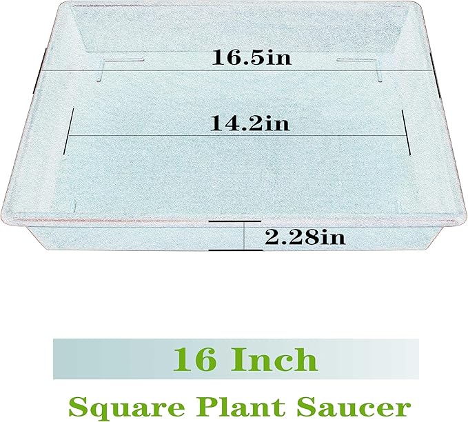 Square Plant Saucer 16 Inch 2 Pack 10 14 16 18 20 Plant Trays for Pots Heavy Duty Plastic Plant Saucers for Indoors Outdoors, Flower Pot No Holes Plant Drip Trays