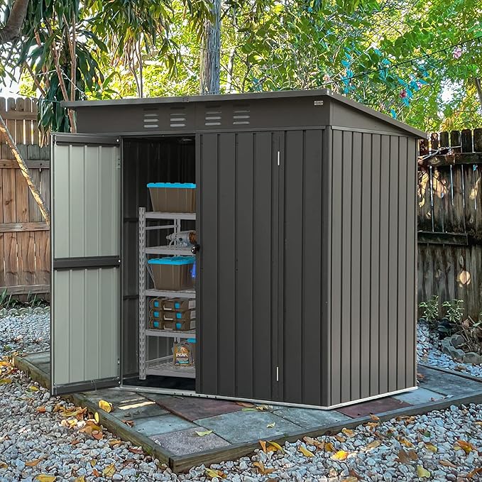 Domi Outdoor 5’ x 3’ Storage Shed, Metal Sheds Tool Storage Slope Roof with Lockable Door & Air Vents, Outdoor Galvanized Steel Sheds for Backyard,Garden,Patio,Lawn