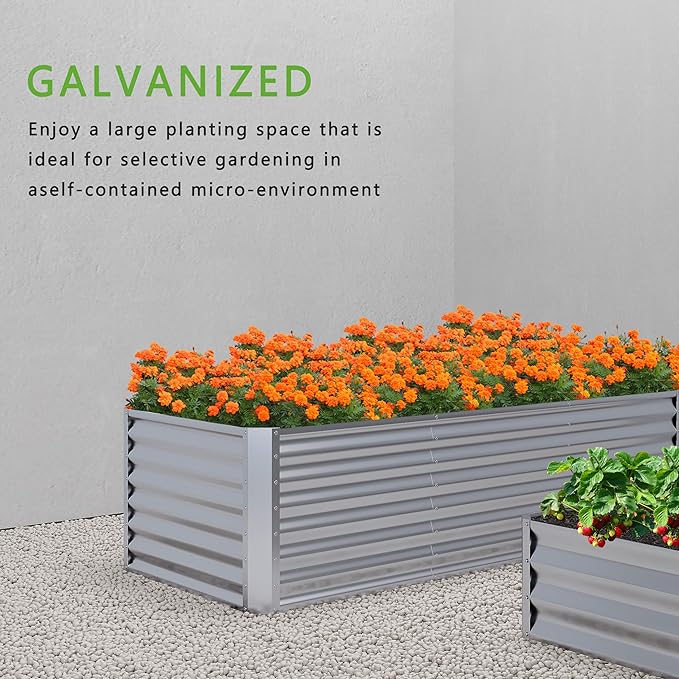 2PCS 8x2x1FT Galvanized Raised Garden Bed,Planter Raised Beds-Metal Garden Box,Large Plant for Outdoor Planting, Vegetables Bed,Flower,Herb-Sliver