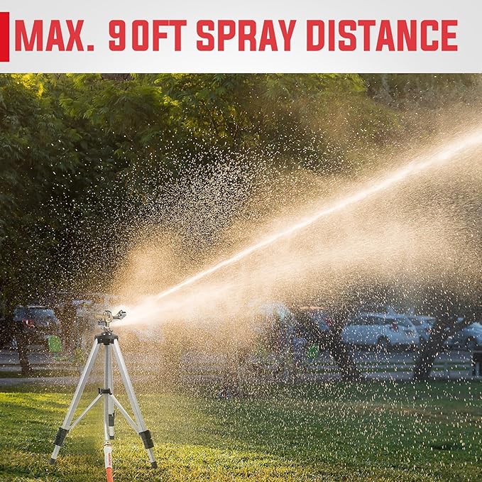 YAMATIC Impact Sprinkler on Tripod Base, 360 Degree Large Area, Heavy Duty Adjustable Pulsator Sprinkler for Lawn Yard and Grass, Spray up to 20-90ft(36inch) Brass Head, 1Pcs