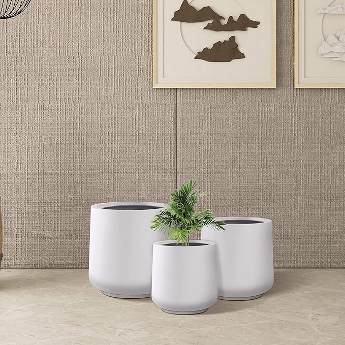 Kante 15.3"+11.6"+8.2" Dia Round Concrete Planter, Large Outdoor Indoor Planter Pots Containers with Drainage Holes and Rubber Plug for Home Garden Patio, Pure White
