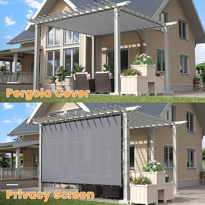 VICLLAX Shade Fabric Sun Shade Cloth with Every 2 FT Grommets for Patio Garden Pergola Cover Canopy 7x18 FT, Light Grey