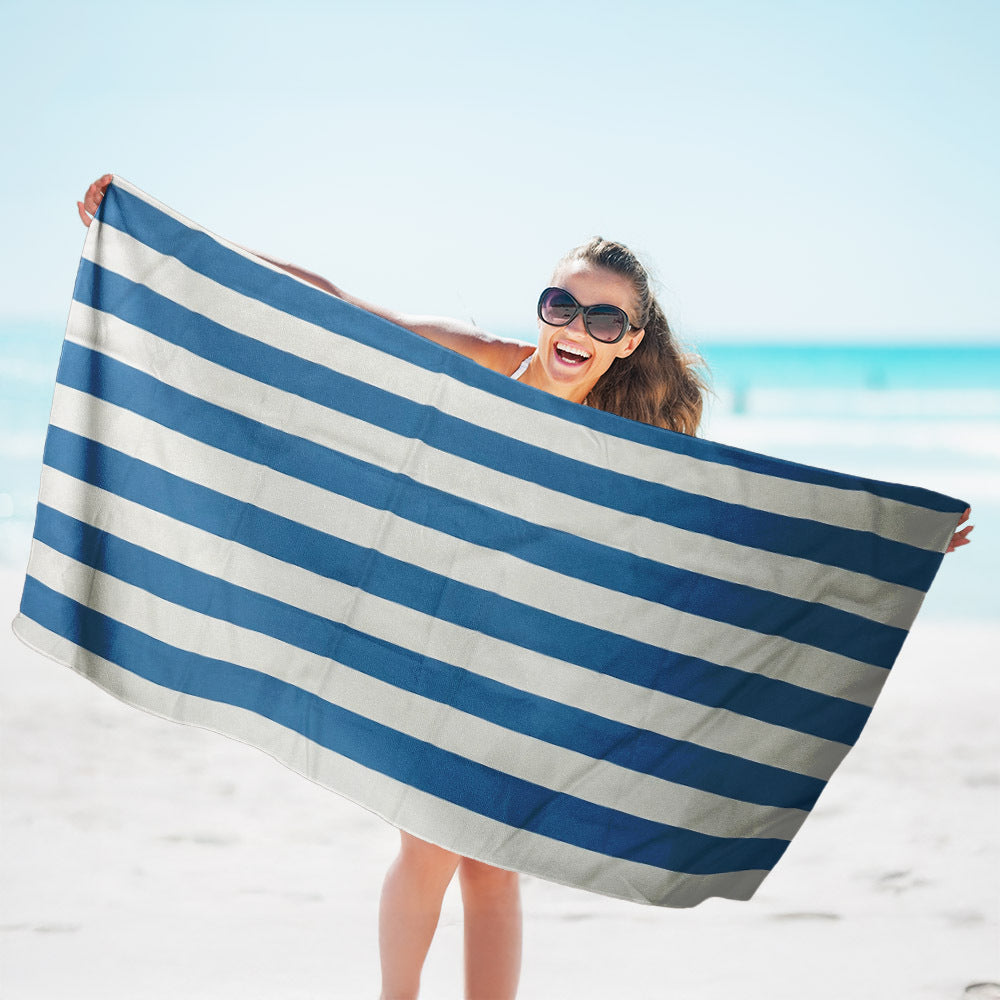 Striped Quick-drying Bath Towel Double-sided Velvet Beach Sports Hood