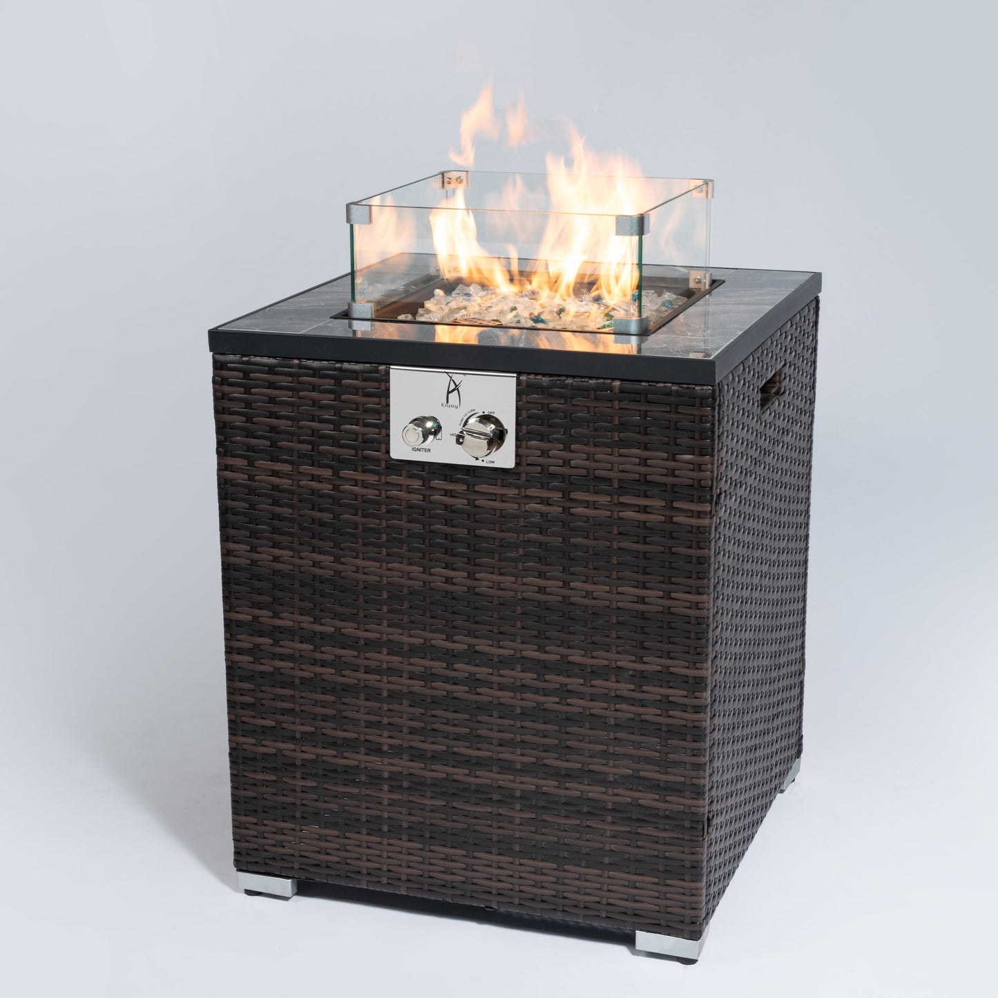 24" Propane Gas Fire Pit Table with Tile Tabletop and Wicker Base