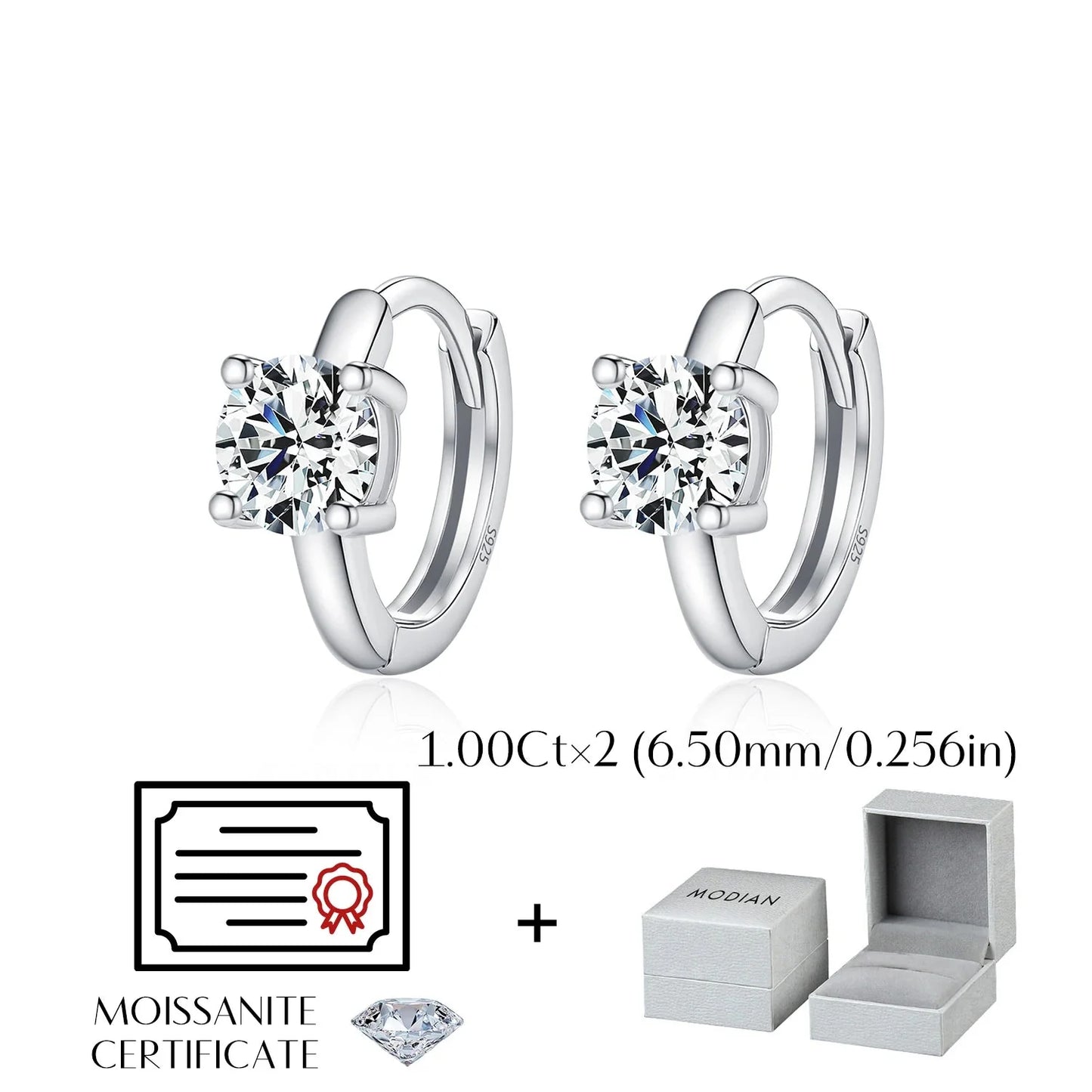 925 Sterling Silver D-Color Round Moissanite Sparkling Hoop Earrings for Women