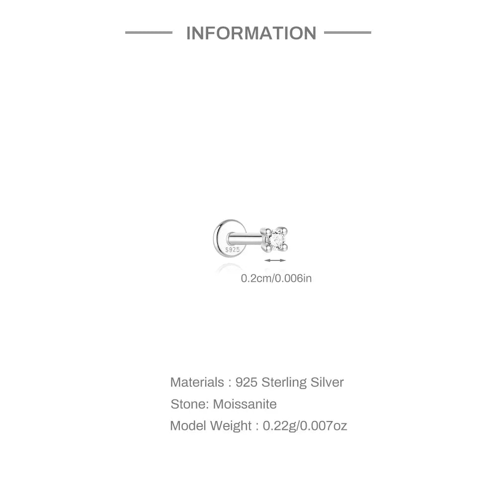 925 Sterling Silver Mini Moissanite Four-Claw Screw Stud Earrings For Women