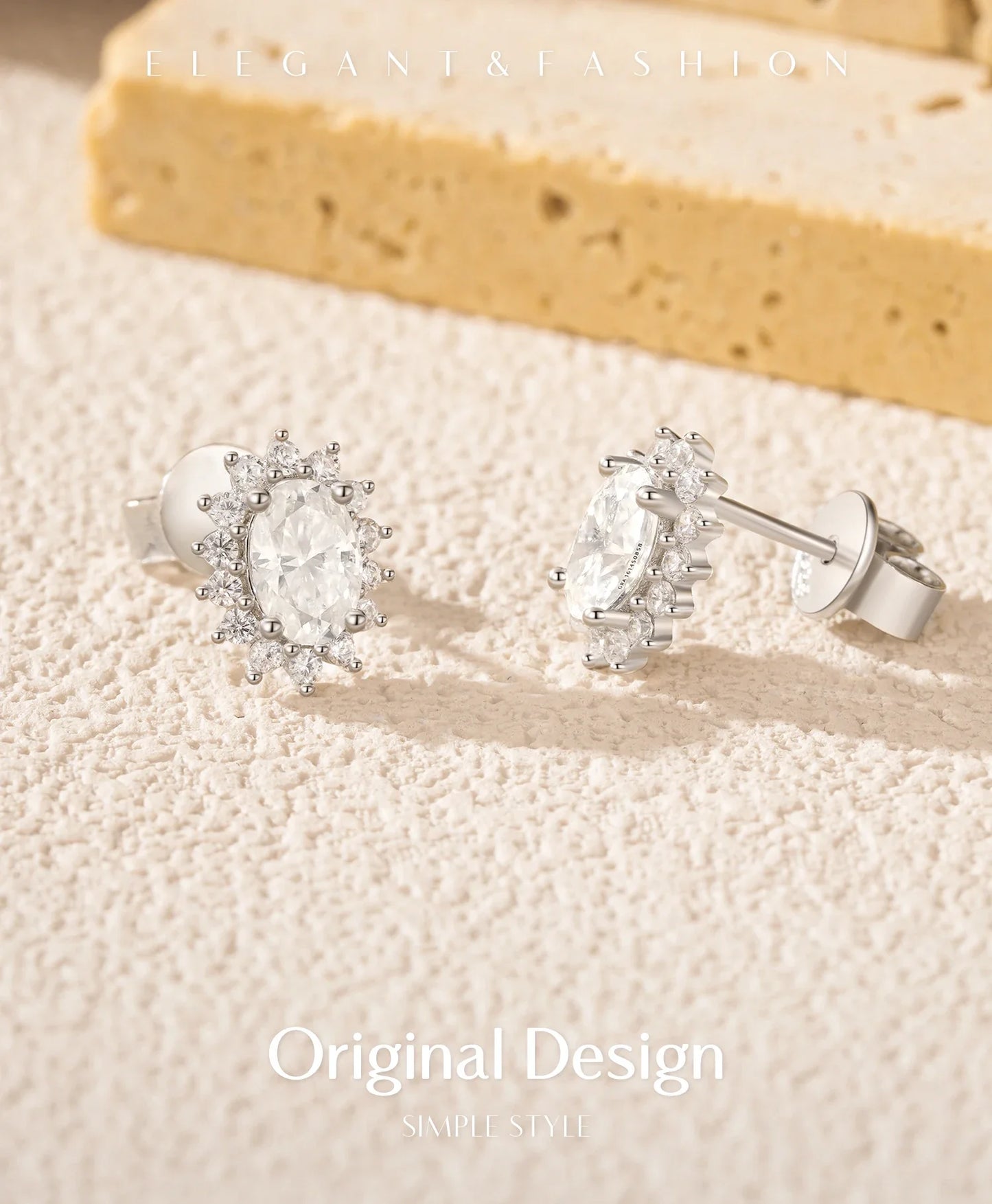 925 Sterling Silver Moissanite Halo Stud Earrings Bridal Wedding Engagement