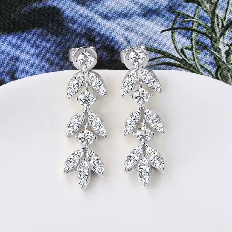 925 Sterling Silver Moissanite Leaf Drop Earrings For Women Anti-Allergy Gift