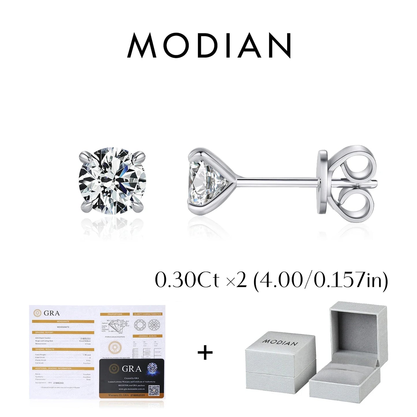925 Sterling Silver Moissanite Round Stud Earrings D Color Sparkling