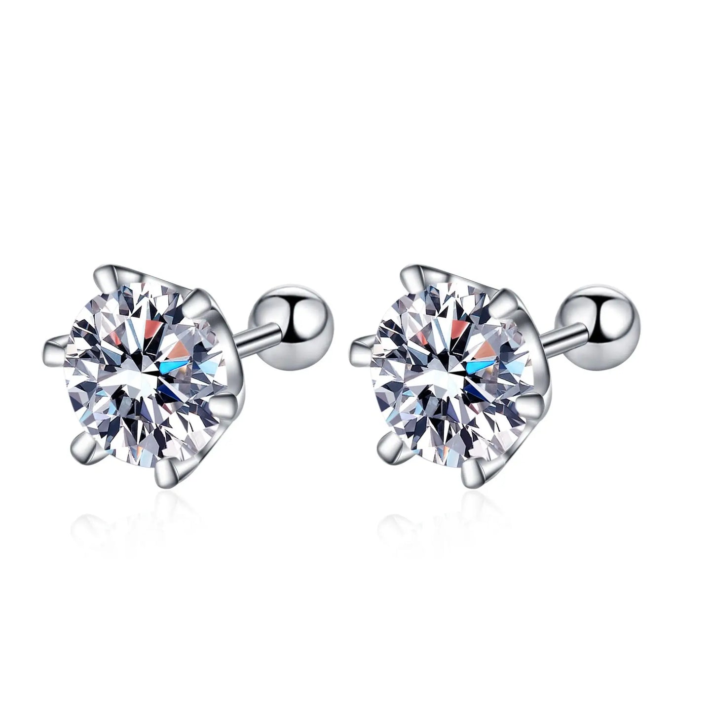 925 Sterling Silver Moissanite Stud Earrings 0.5-1ct Pair 6-Claw Screw Back
