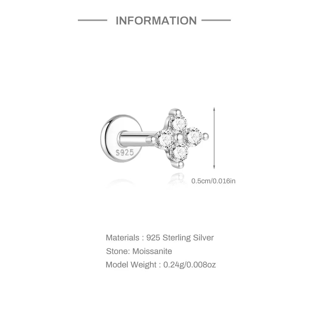 925 Sterling Silver Moissanite Stud Earrings Screw Back Four Claw Small Classic Fashion Jewelry