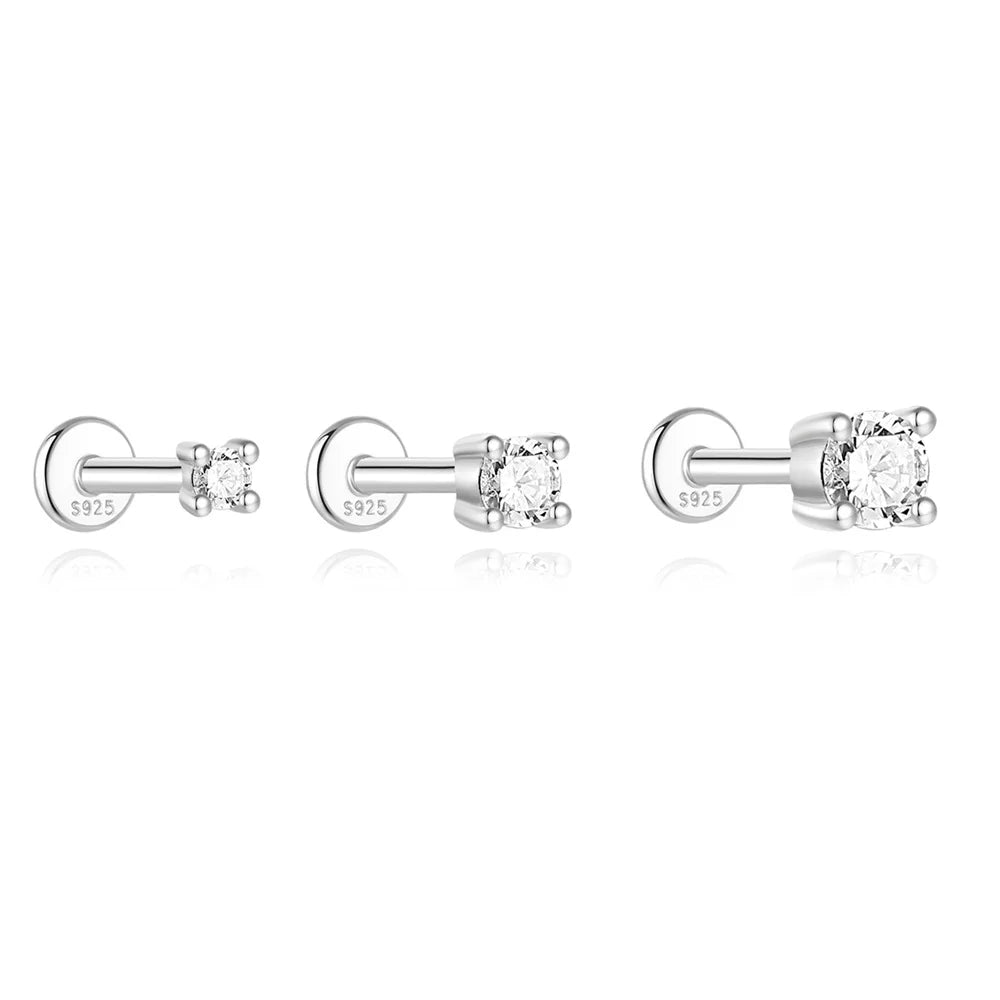 925 Sterling Silver Moissanite Stud Earrings Screw Back Four Claw Small Classic Fashion Jewelry
