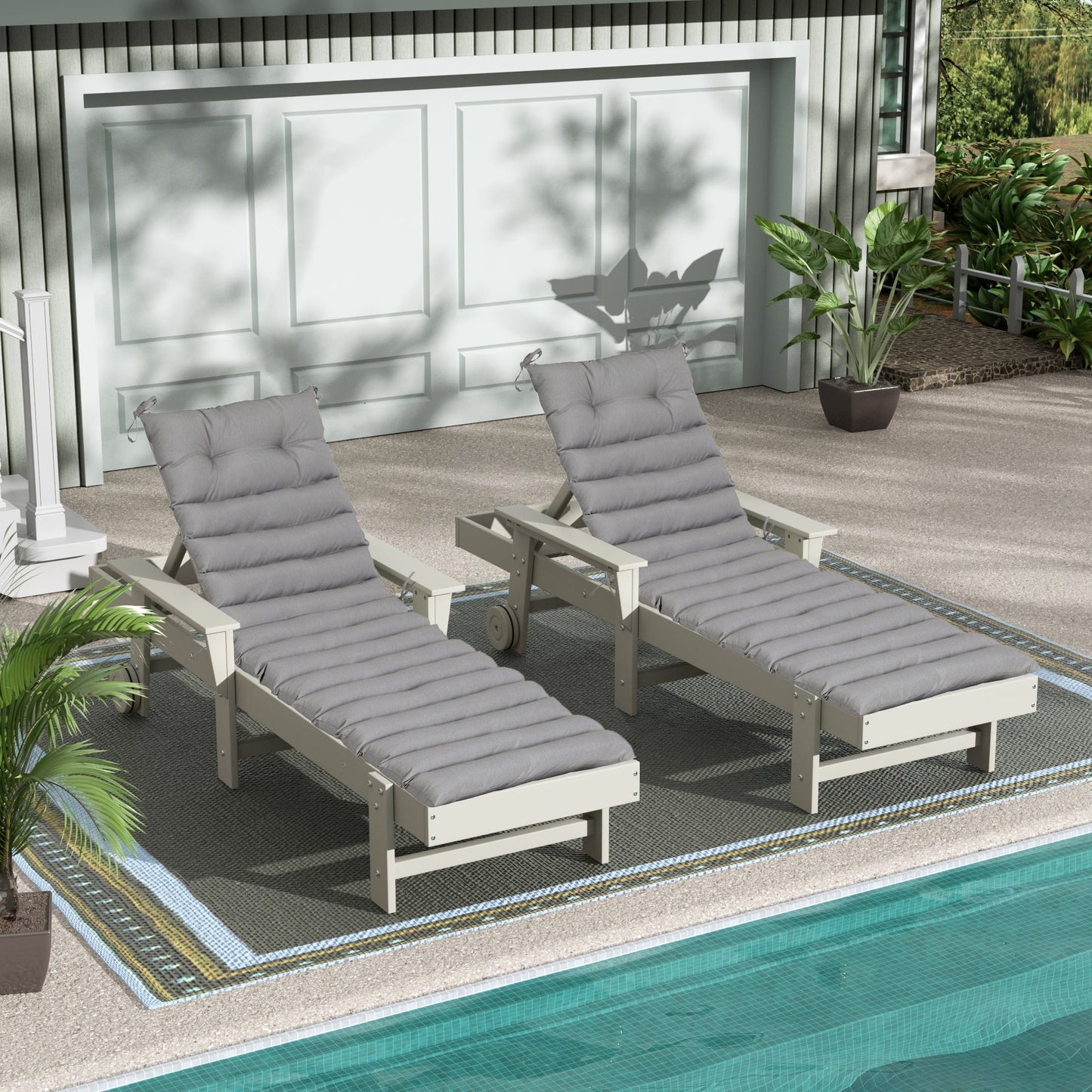 2PCS Set Outdoor Lounge Chair Replacement Cushions - Grey