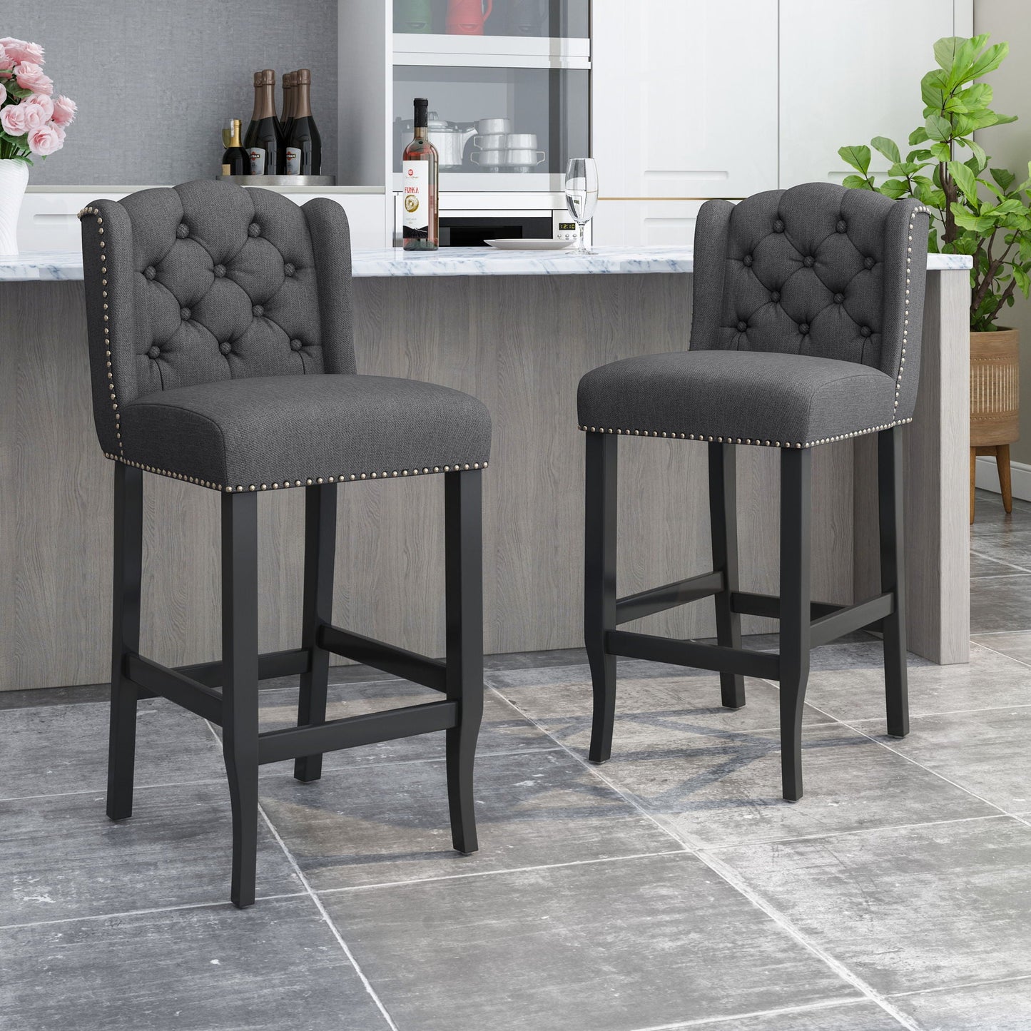 Vienna Contemporary Fabric Tufted Wingback Counter Stools (Set of 2)