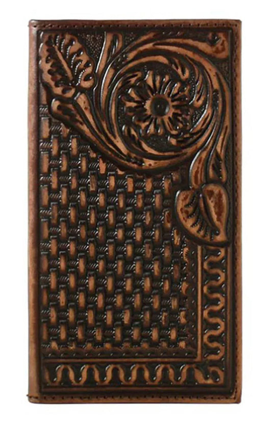 Men's Leather Floral Basketweave Wallet