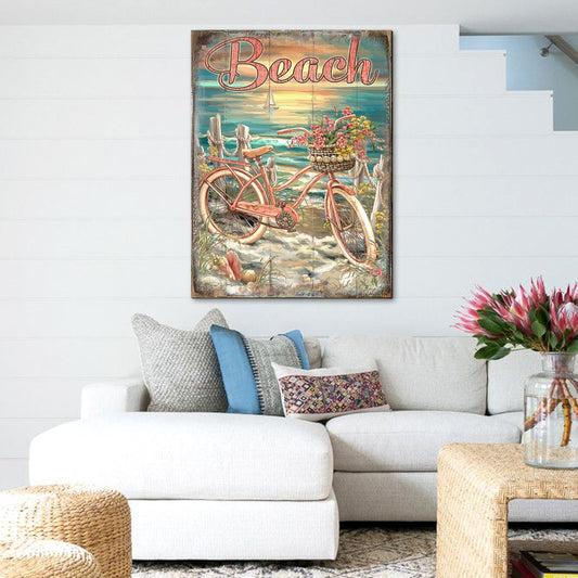 Bicycle by The Sea Wooden Coastal Wall Art by D. Gelsinger - Coastal Holiday Decor - 95651B-1555