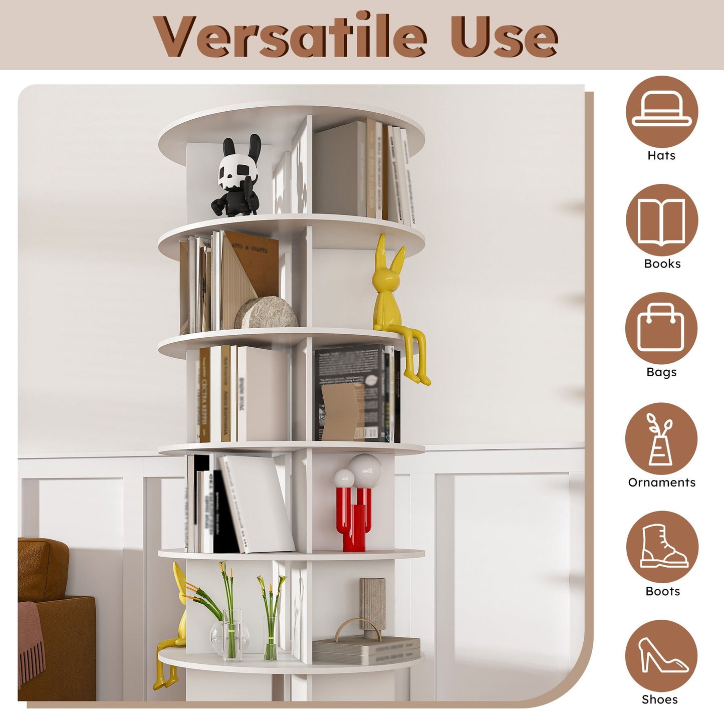 6 Tier Spinning Shoe Rack, Free Standing 360° Revolving Shoe Organizer - White
