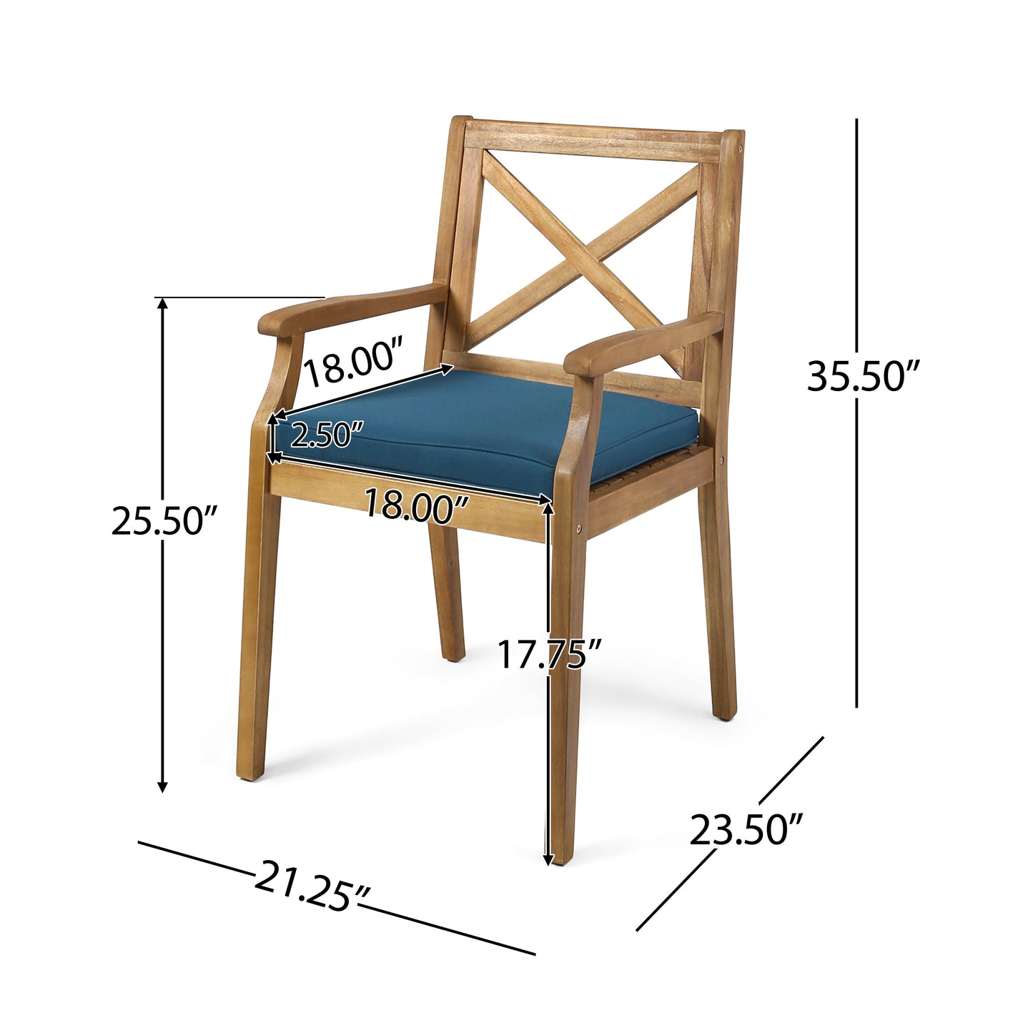 7-Piece Acacia Wood Outdoor Dining Set with Blue Cushions