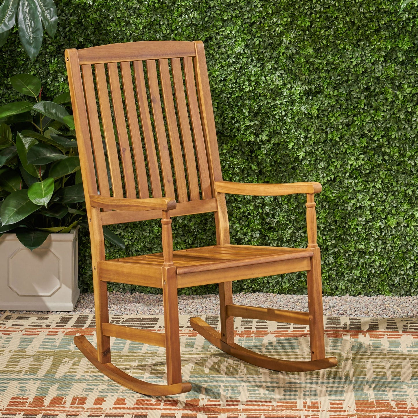 Muse Outdoor Acacia Rocking Chair With Slat Design - Teak