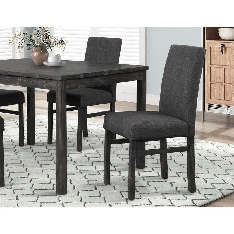 5 Piece Transitional Dining Room Set 48" Wood Dining Table with 4 Upholstered Side Chairs Charcoal Finish