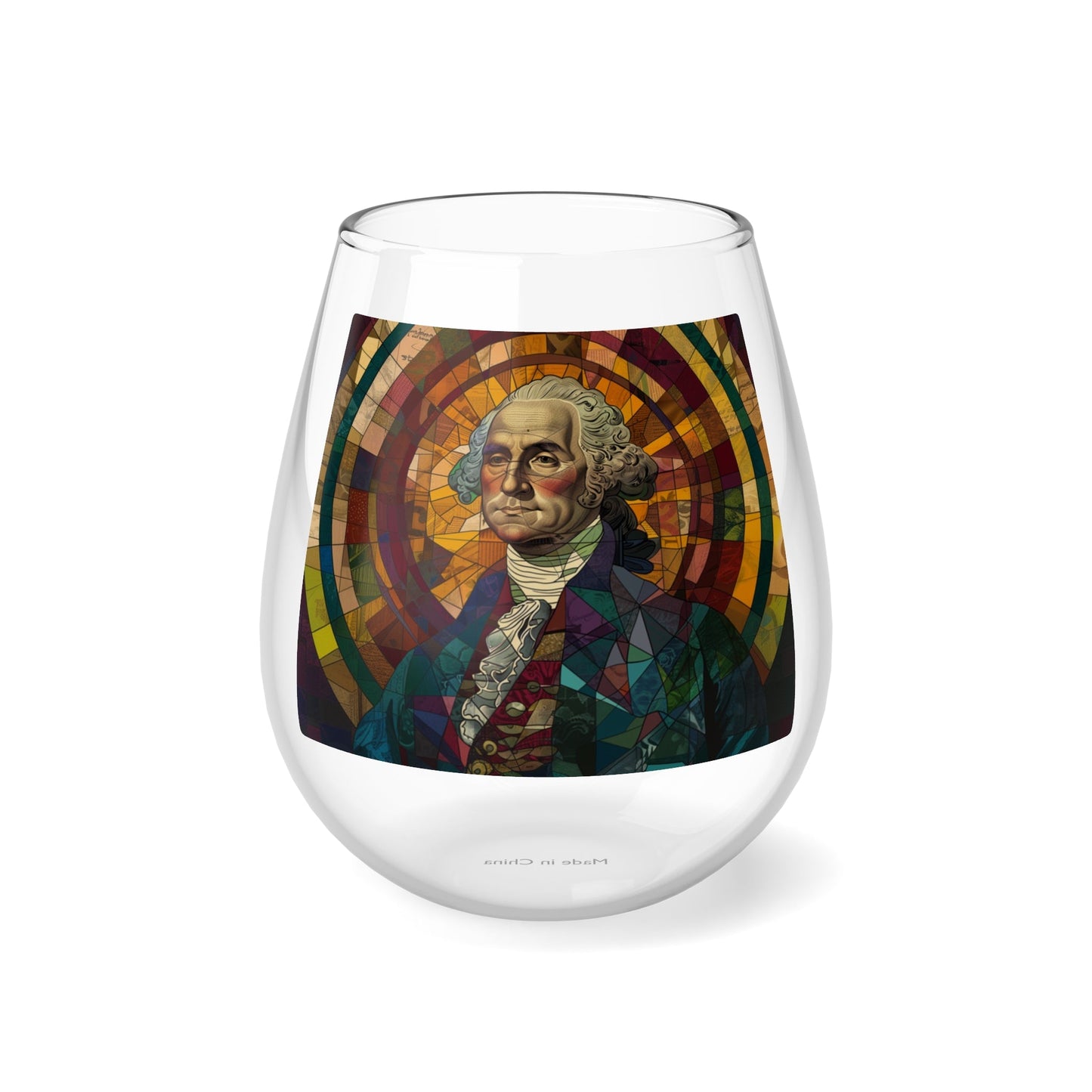 Stained Glass George Washington Stemless Wine Glass, 11.75oz - 4LibertyShop.com