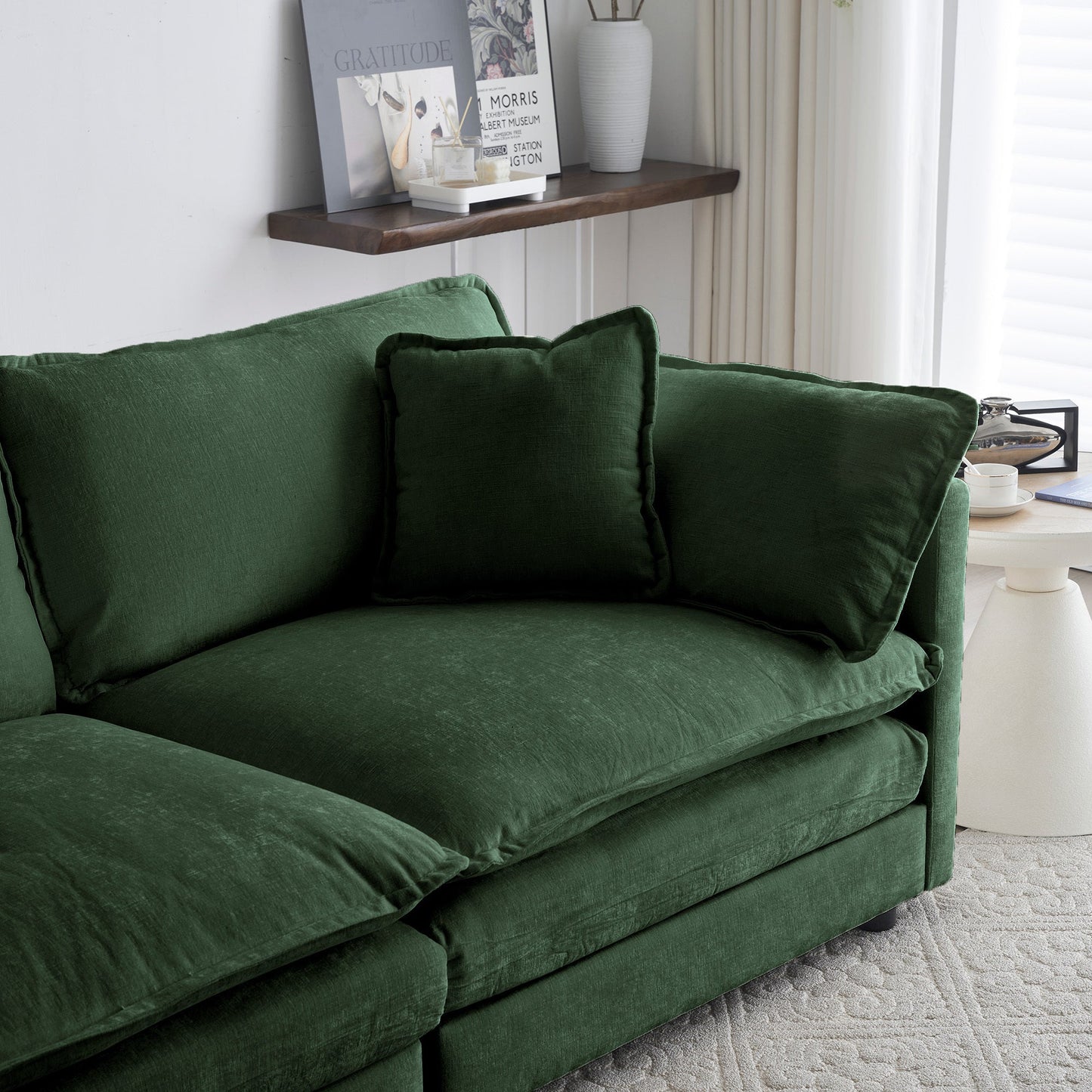 2-Piece Upholstered Sectional Sofa Set in Green Chenille