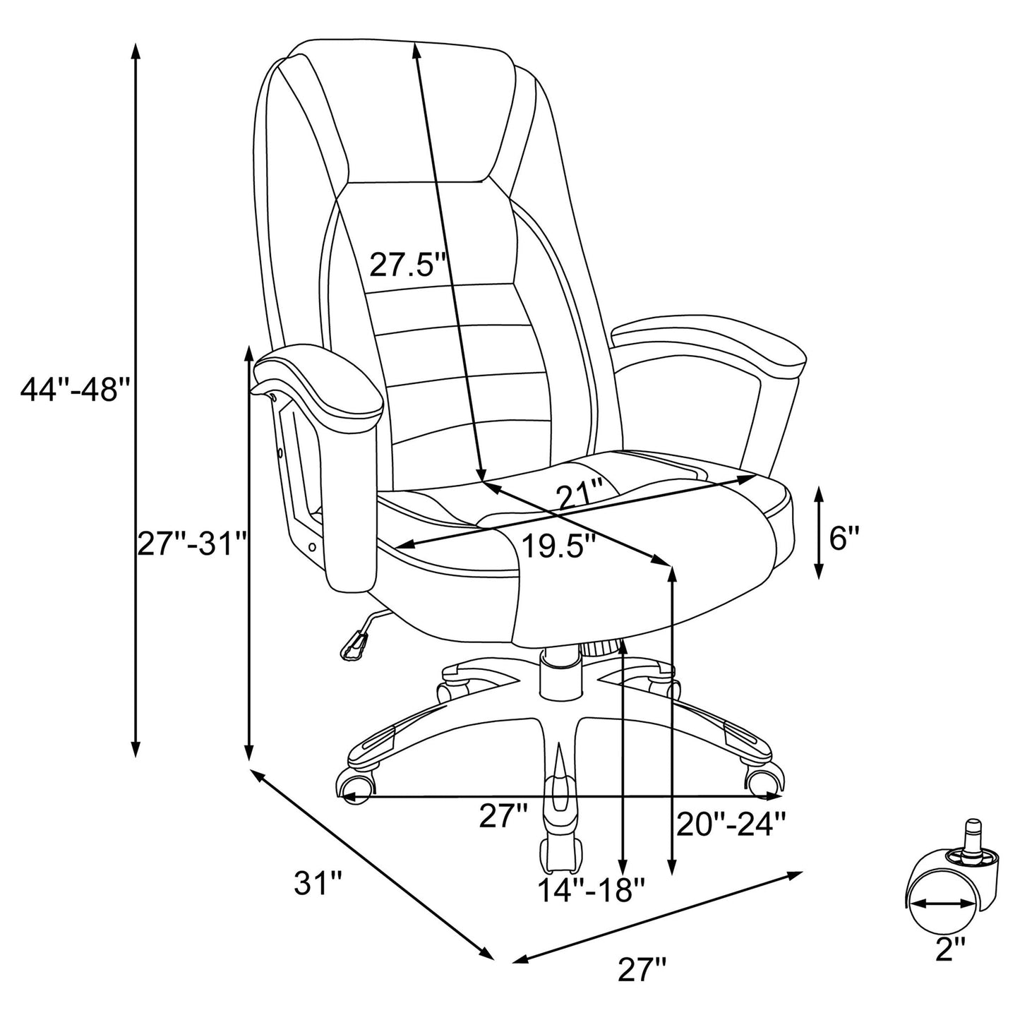 Office Chair With Base, Height Adjustable For Home & Workspaces - Black