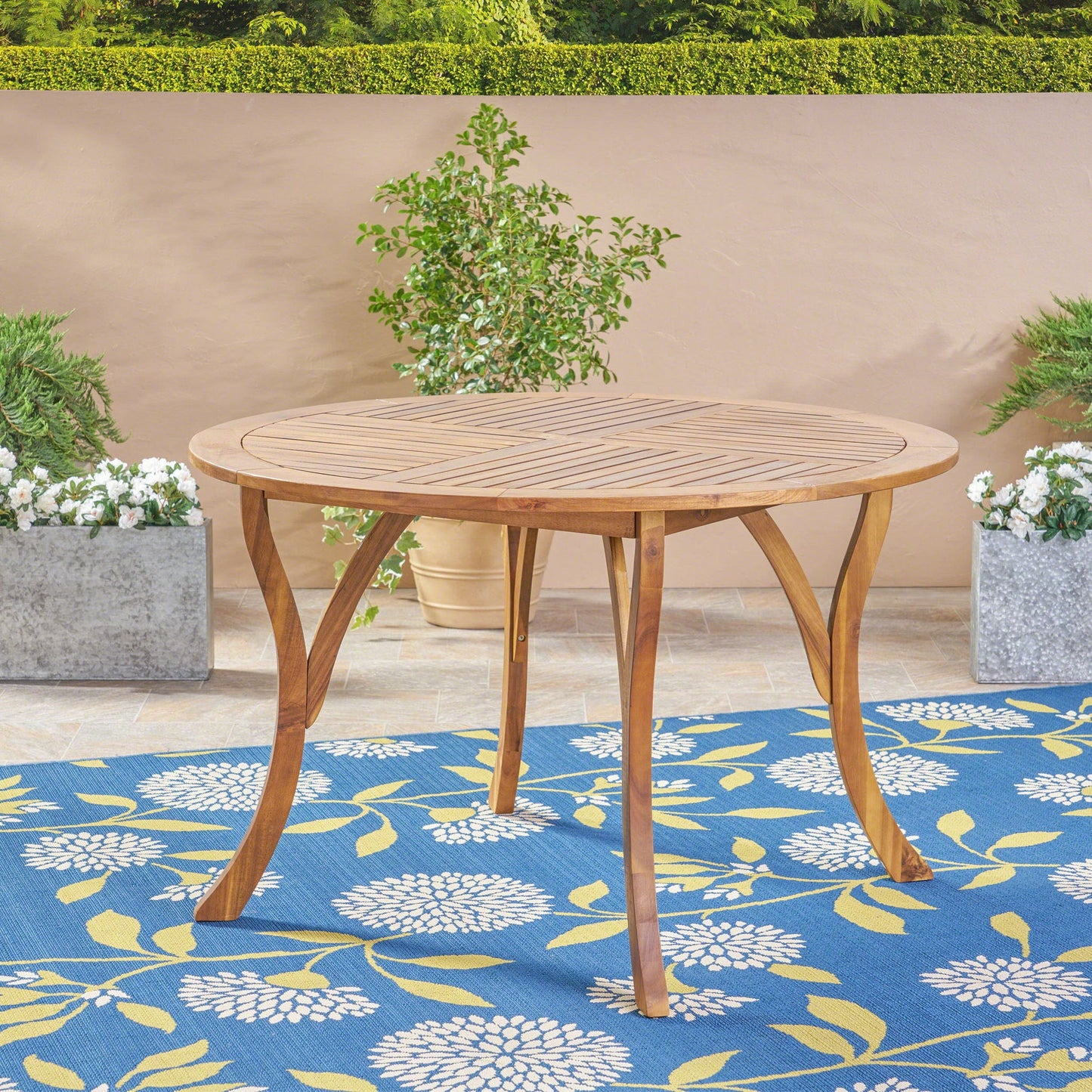 Hermosa Outdoor Acacia Wood Circular Dining Table