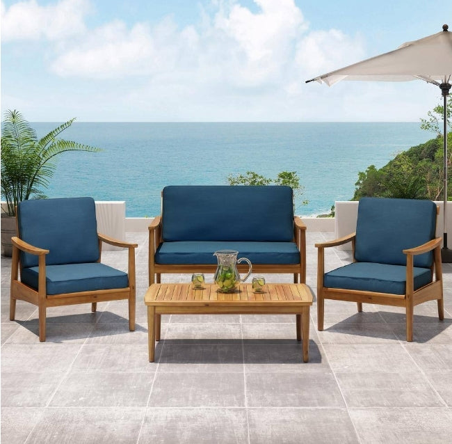 Willowbrook Teak Brown 4-Piece Wood Outdoor Patio Conversation Seating Set